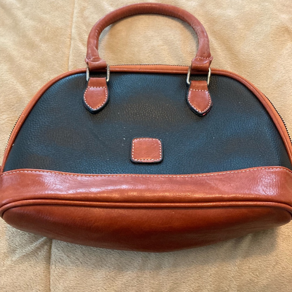 Black and Brown Leather Satchel with Dome Shape